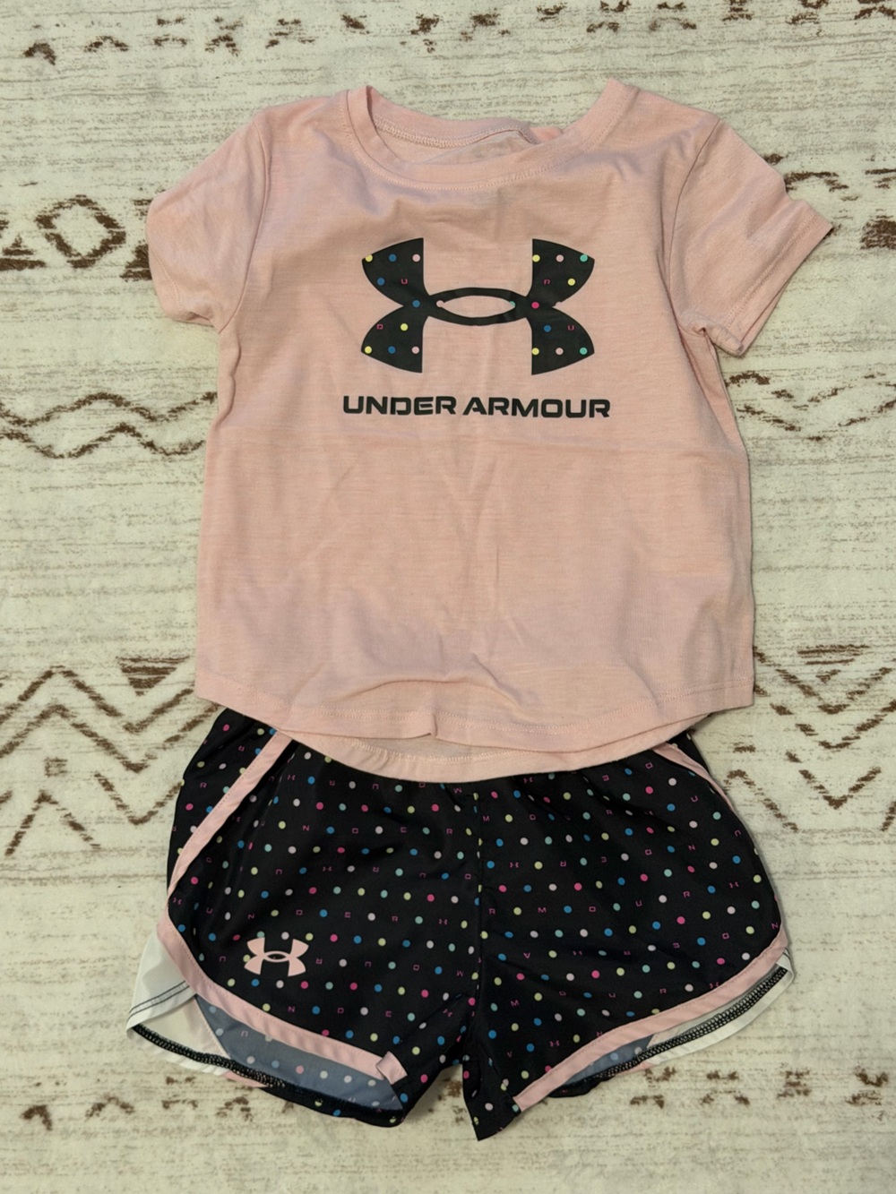 Under Armour Light Pink Logo Tee with Black Polka Dot Shorts Toddler Girl 3T